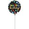 9" Black & Multicolor Birthday Foil Balloon Stick